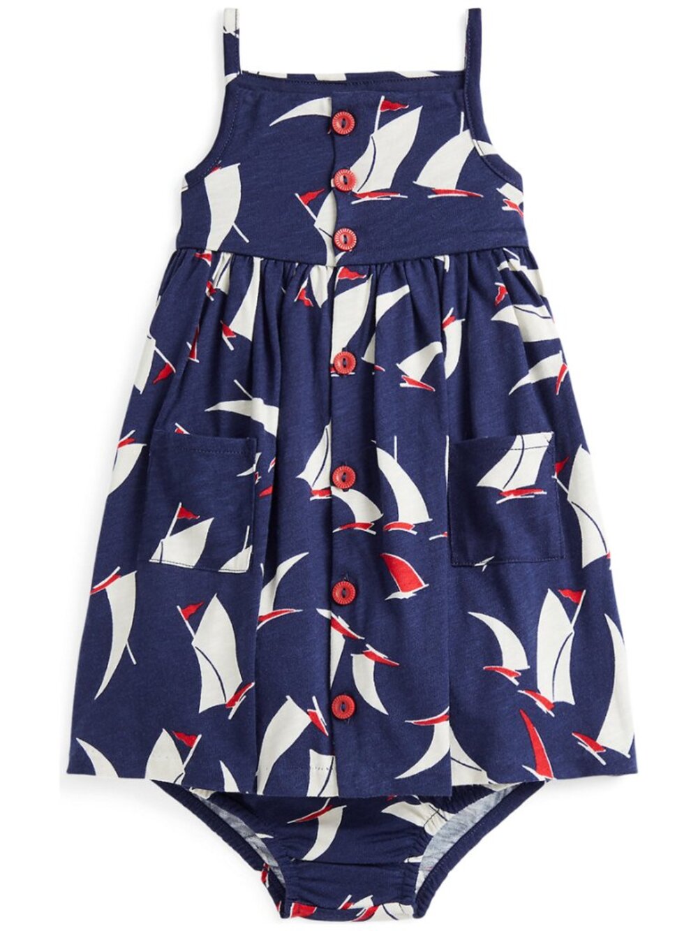 Adorable Ralph Lauren Baby Girls Sailboat Printed Cotton Dress & Bloomer NWT